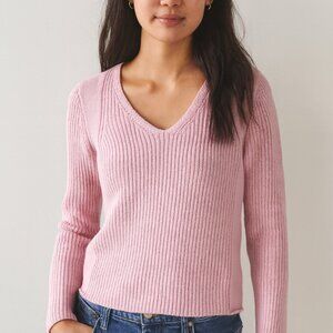 Burgess ribbed V-neck Pullover Cashmere Cotton Blend Quiet Luxury Size XS